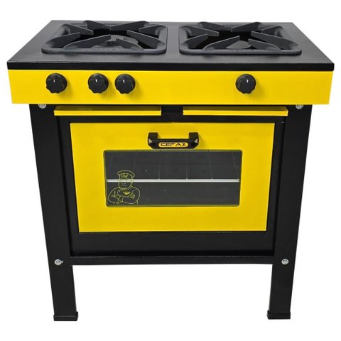 Fogão a Gás 2 Bocas com Forno Cefaz Linha Chef Amarelo e Preto