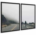 Ver imagem 1 de Kit 2 Quadros Decorativos Ciclistas na Estrada 24x18cm - com Vidro:moldura Preta