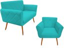 Ver imagem 1 de Kit Namoradeira + 1 Poltrona Decorativa Sabrina Suede Azul Tifany Pés Madeira Mz Decor