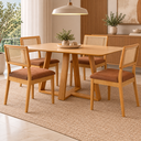Ver imagem 1 de Conjunto Mesa de Jantar MDF 4 Cadeiras Estofadas e Tela Sintética Carvalho Rose/Veronese - Dalla Cos