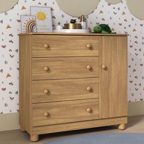 Cômoda Infantil 95cm 1 Porta e 4 Gavetas Allegra Multimóveis Mp4444 Madeirado