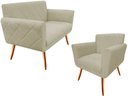 Ver imagem 1 de Kit Namoradeira + 1 Poltrona Decorativa Sabrina Couro Bege Pés Madeira Ms Decor