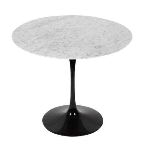 Mesa de Jantar Tulipa Saarinen Redonda 130 Cm Mármore Carrara Base Branca