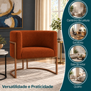 Ver imagem 4 de Poltrona Decorativa Luna Bouclé Premium para Sala Escritório Recepção Base Circular em Ferro Madeira