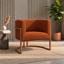 Ver imagem 1 de Poltrona Decorativa Luna Bouclé Premium para Sala Escritório Recepção Base Circular em Ferro Madeira