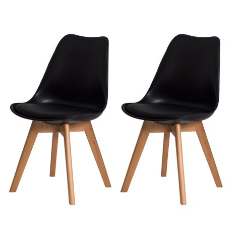 Kit 2 Cadeiras Polipropileno Leda Preta Base Wood La Mobilia: Design Sala de Jantar