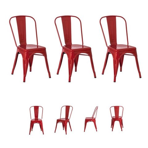 Kit 3 Cadeiras Tolix Iron Design Vermelha