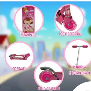 Patinete Infantil 2 Rodas Luzes Dobravel Meninas Scooter Goal Kids Patinete 2 rodas rosa