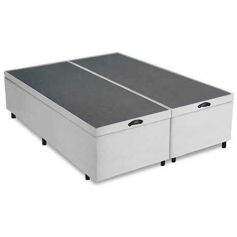 Cama Box Baú Queen Bipartido Sintético Branco 158x198