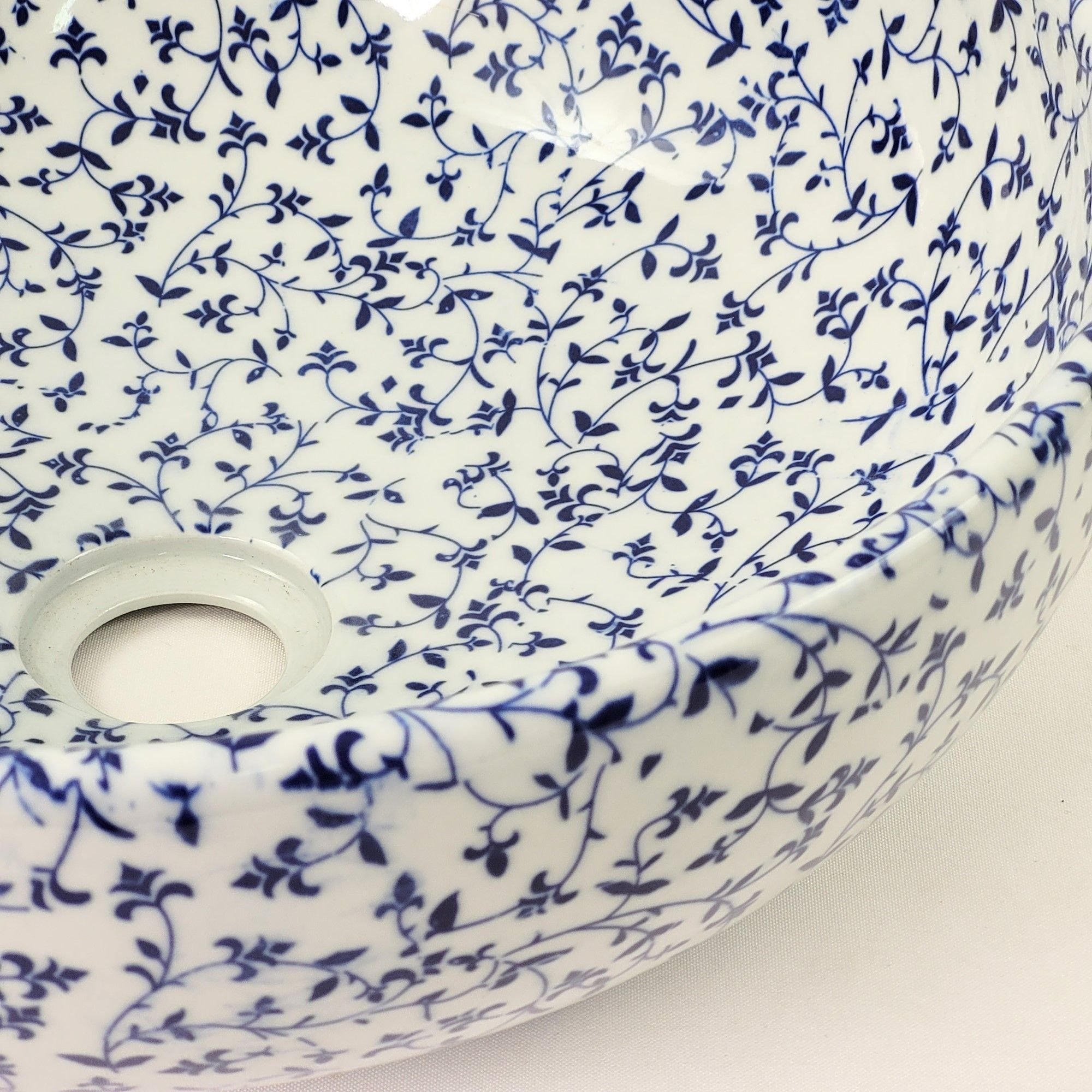 Cuba de Apoio Banheiro Lavabo Decorada Branca Azul 41x16cm - 4