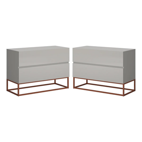 Conjunto 2 Mesas de Apoio de Cabeceira Eros 60cm Base Metálica Cobre para Quarto Moderno:off White