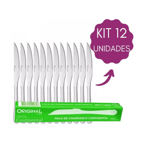 Kit 12 Facas Mesa Inox Line Continental Restaurante Metal