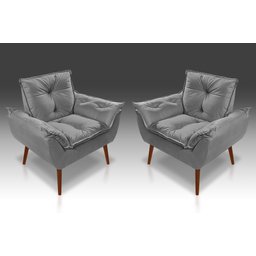 Kit 02 Poltrona Decorativa Opala Suede Cinza Claro - Pandora Decor - 1