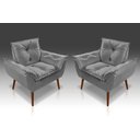 Ver imagem 1 de Kit 02 Poltrona Decorativa Opala Suede Cinza Claro - Pandora Decor