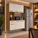 Ver imagem 3 de Cozinha Suspensa Belíssima MDP Armário Aéreo Gaveta Nichos Design Moderno:Freijo/Off White