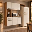 Ver imagem 4 de Cozinha Suspensa Belíssima MDP Armário Aéreo Gaveta Nichos Design Moderno:Freijo/Off White