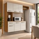 Ver imagem 2 de Cozinha Suspensa Belíssima MDP Armário Aéreo Gaveta Nichos Design Moderno:Freijo/Off White