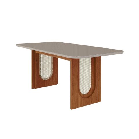 Mesa de Jantar Retangular 90x180cm Tampo Mdf/vidro Valentina Cimol Cinamomo/off White
