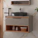 Ver imagem 2 de Conjunto para Banheiro Isadora Suspenso 80 Espelheira Flex com Cuba Quadrada Preta Fabribam Grigio/C