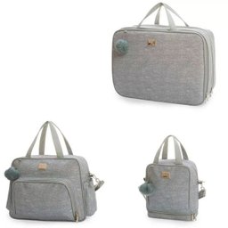 Kit 3 Peças Bolsa Maternidade Barcelona Cinza - Hug - Cinza - 1