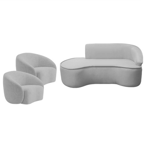 Kit Divã Recamier Orgânico Marrocos 160cm Lado Esquerdo e 2 Poltronas Amore Linho
