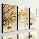 Ver imagem 1 de Kit3 Quadro Decorativo Paisagem Japonesa Japão Mar Barco Pôr do Sol Sala Qualidade Premium 40x28cm