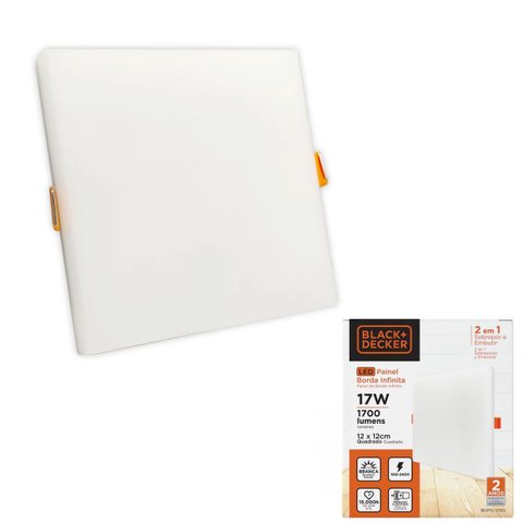 Painel Plafon LED Borda Infinita Black + Decker Quadrado 17W Branco Quente