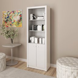 Armário Alto para Escritório 171,5x60cm com 2 Portas e 5 Prateleiras Branco - 1