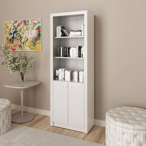 Armário Alto para Escritório 171,5x60cm com 2 Portas e 5 Prateleiras Branco