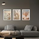 Ver imagem 2 de Kit 3 Quadros Fotos Suaves Nuances Bege para Sala ou Quarto 33x24cm:moldura Branca