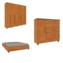 Ver imagem 1 de Conjunto Guarda Roupa Casal com Puxador MDF Portugal com Pés, Cama Casal Monaco e Cômoda Chicago Beg