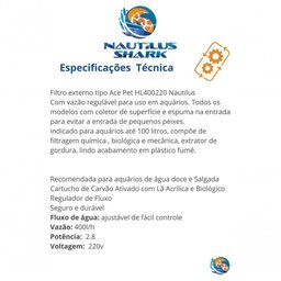 Filtro Externo Tipo Ace Pet Hl400220 Nautilus - 3
