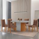 Ver imagem 1 de Mesa de Jantar Aspen 180cm Tampo Mdf e Vidro 6 Cadeiras Lisboa Tork /nat/off/serig. Off