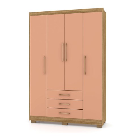 Guarda Roupa Solteiro 4 Portas e 3 Gavetas Valência Nature/camarim - Pallazio