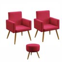 Ver imagem 1 de Conjunto 2 Poltronas Decorativas Nina e 1 Puff Redondo Pés Palito Suede Lual Decor:Vermelho