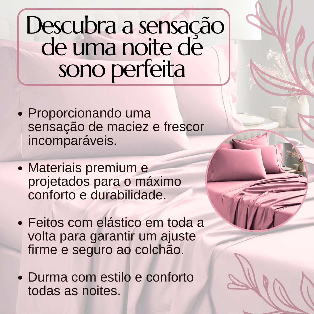 Jogo de Lençol 03 Peças Cama Casal Queen Rosa Micropercal 400 Fios - 4