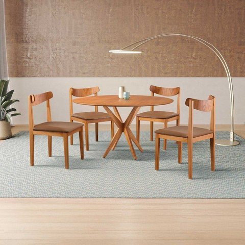 Conjunto de Sala de Jantar Mesa 120cm com 4 Cadeiras Aurora Marrom