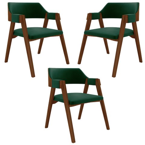Kit 3 Cadeiras Sala de Jantar e Jogos Carteados Madeira Maciça Poker Veludo Verde/imbuia G42 - Gran