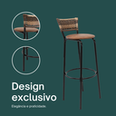 Ver imagem 4 de Kit 3 Banquetas 80cm para Balcão Ilha Bancada Área Gourmet Encosto em Junco Banco Itagold