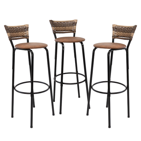 Kit 3 Banquetas 80cm para Balcão Ilha Bancada Área Gourmet Encosto em Junco Banco Itagold