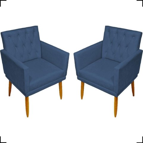 Kit 2 Poltronas Decorativa para Sala Recepção Nina Capitonê Suede Cores Pé Palito