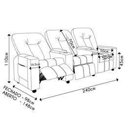 Poltrona Reclinável para Cinema 3 Lugares Praddo Fh9 Pu Marrom - Mpozenato - 4 Poltrona Reclinável para Cinema 3 Lugares Praddo Fh9 Pu Marrom - Mpozenato - 4