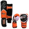 Kit Luva Boxe Muay Thai Colors Laranja + Caneleira Extreme Naja - G - 10oz - 2