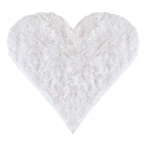 Tapete Pelo Alto Felpudo Peludo Macio Anti Derrapante Alérgico Branco Coração 140 cm Sala Quarto Esc