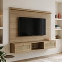 Ver imagem 1 de Painel para TV 72 pol com Bancada Suspensa 160m 2 Portas 3D Tessaro A05 Carvalho - Lyam Decor
