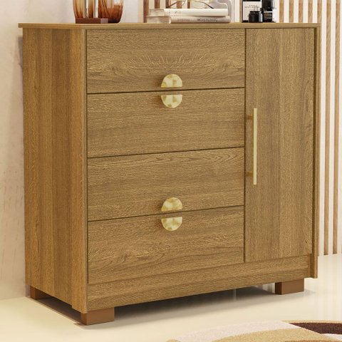 Cômoda Sapateira para Quarto 1 Porta 4 Gavetas Paraty V01 Nature - Lyam Decor