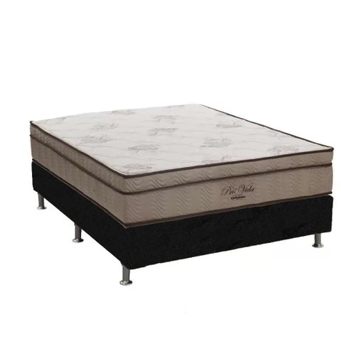 Cama Box Casal + Colchão De Molas Ensacadas Pró Vida 70X138X188:Preto