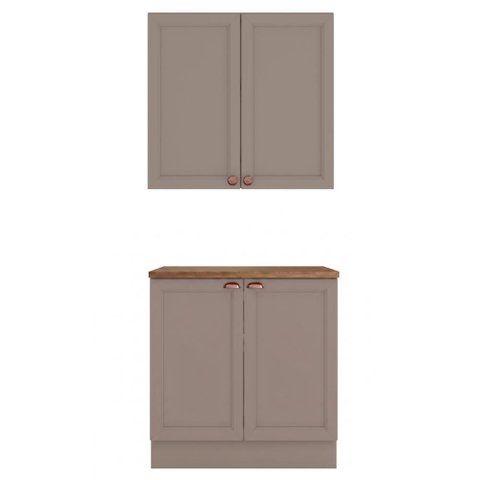 Balcão com Tampo e Armário Aéreo 80 cm Unna Gris Poliman