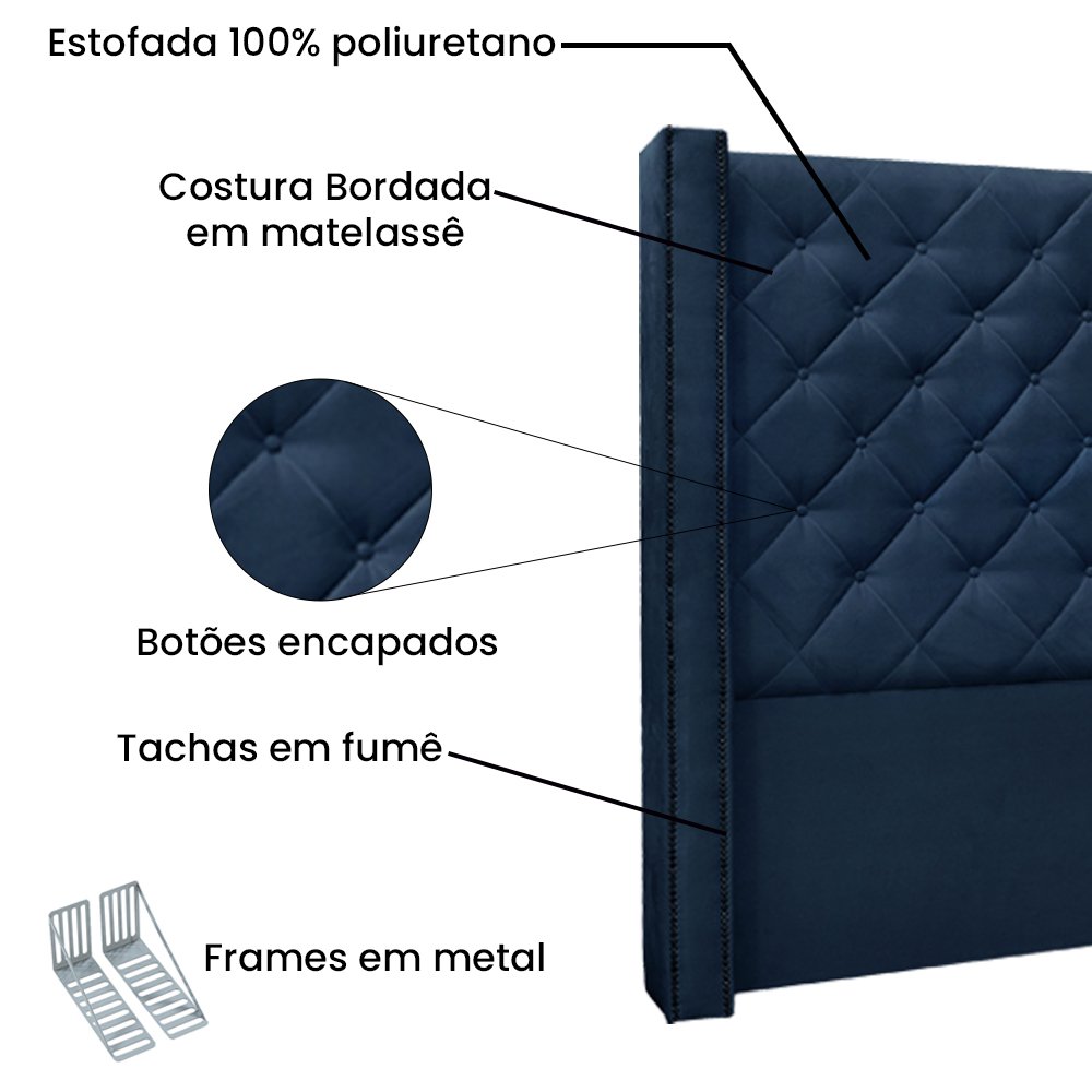 Cabeceira Cama Box Casal 140cm Vicenza Suede Azul Marinho - Sheep Estofados - 3