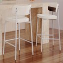 Ver imagem 2 de Kit 04 Banquetas Alta Bar Cozinha Sala de Jantar Aço Branco Kaira C01 Linho Palha Courino Café - Lya
